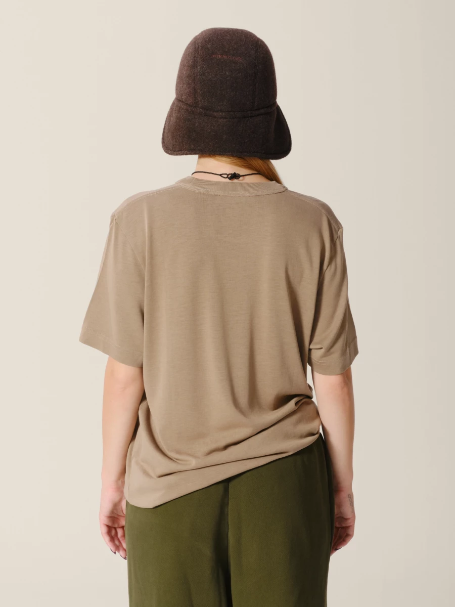 T-Shirt Beige Girocollo in misto cotone pesante