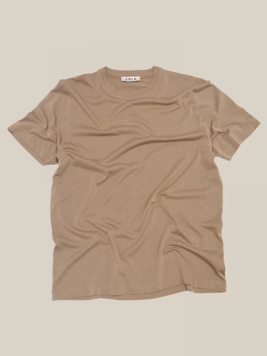 T-Shirt Beige Girocollo in misto cotone pesante