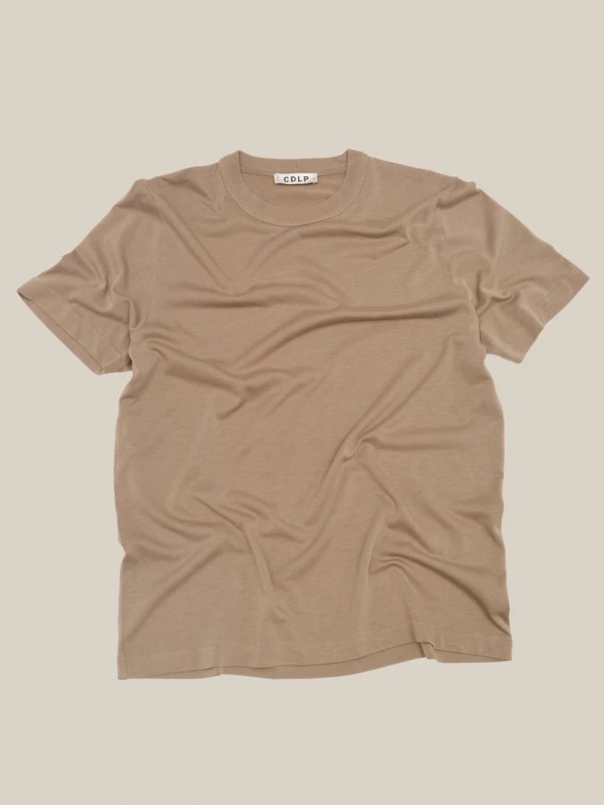 T-Shirt Beige Girocollo in misto cotone pesante
