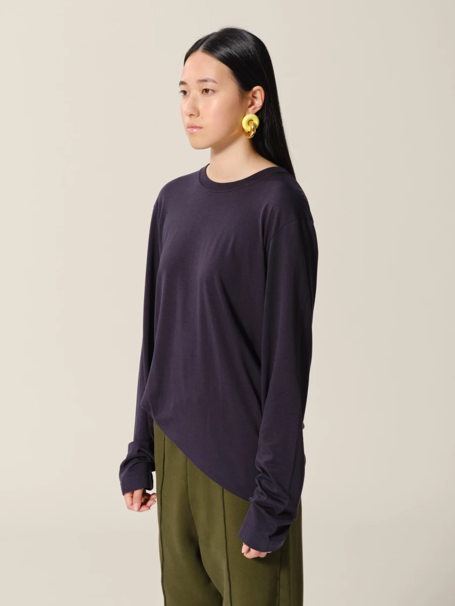 Dark Blue Crewneck Midweight Lyocell Longsleeve