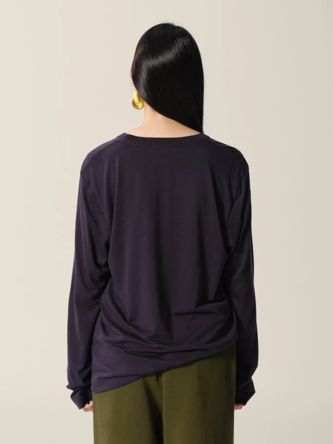 Dark Blue Crewneck Midweight Lyocell Longsleeve