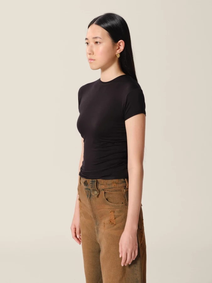 Black Lightweight Crewneck Stretch Lyocell T-Shirt