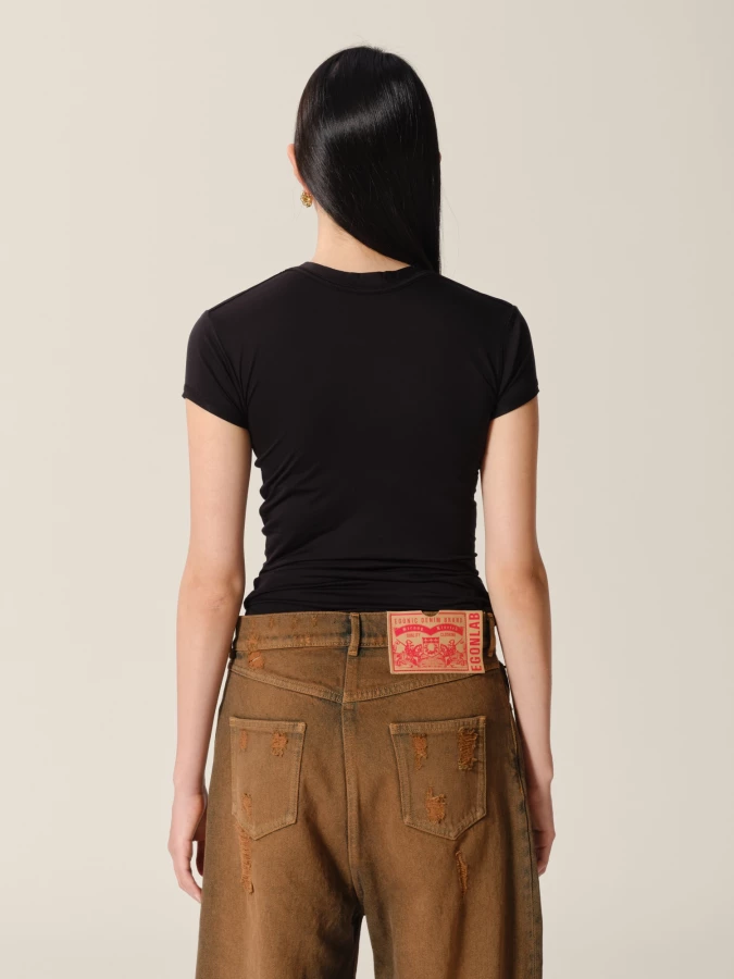 Black Lightweight Crewneck Stretch Lyocell T-Shirt