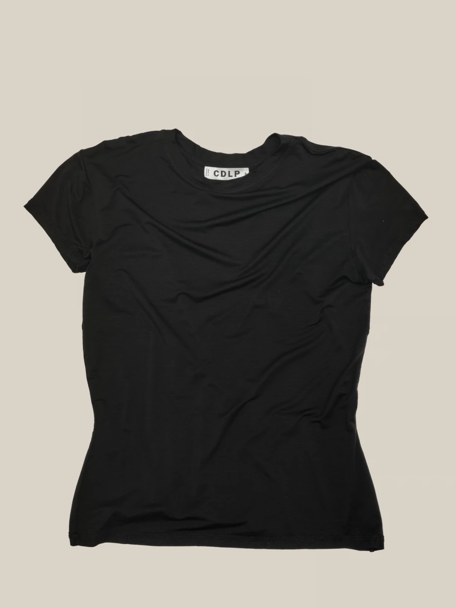T-Shirt Nera Girocollo in misto Lyocell ultra leggero