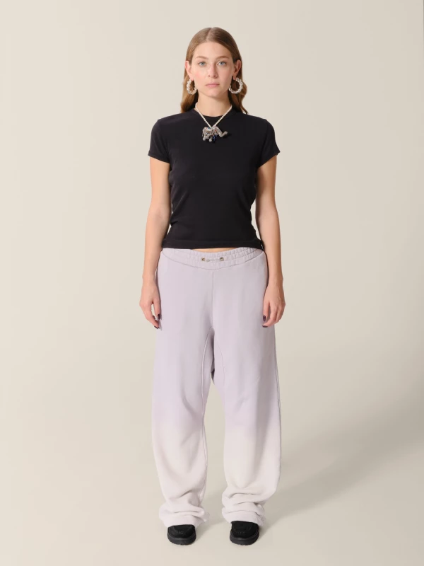 T-Shirt Nera Girocollo aderente in cotone stretch a costine