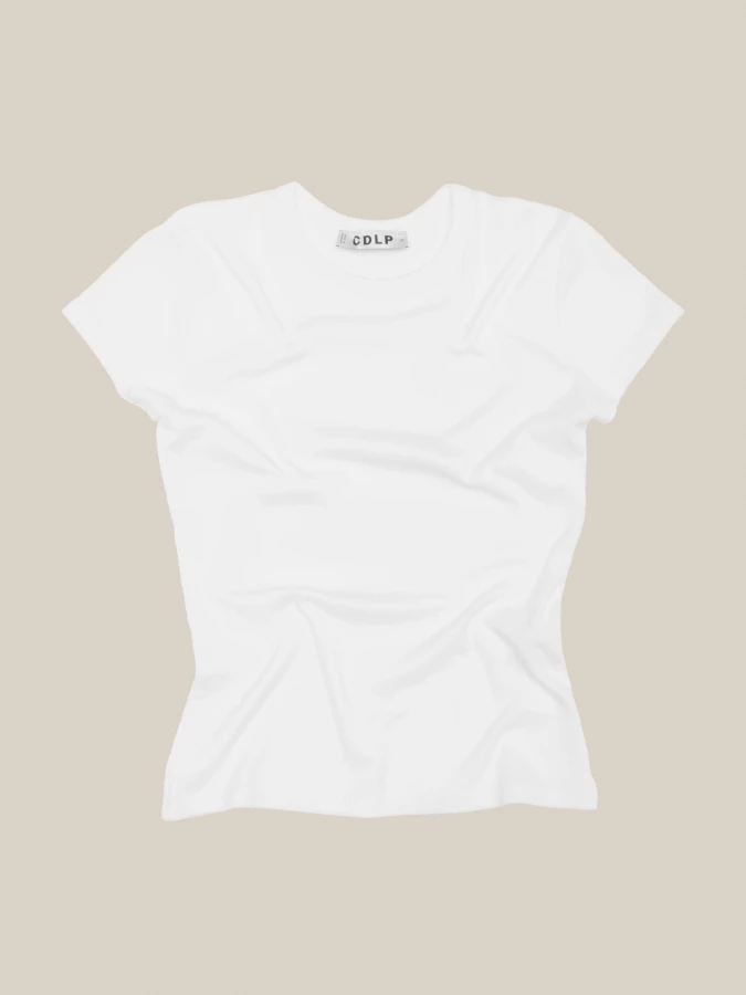 T-Shirt Bianca Girocollo in cotone stretch a costine