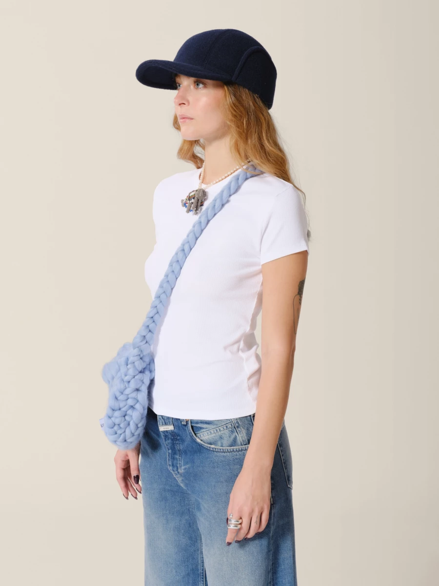 T-Shirt Bianca Girocollo in cotone stretch a costine