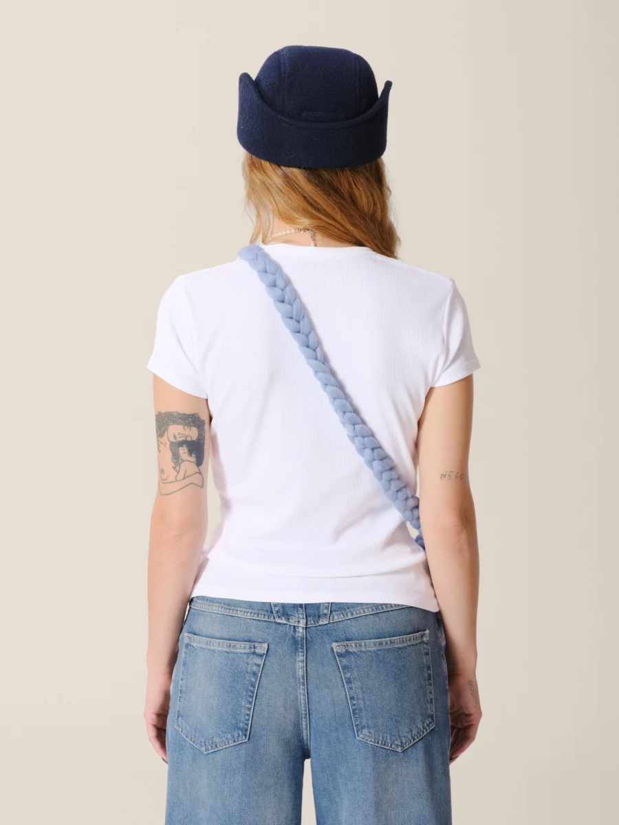 T-Shirt Bianca Girocollo in cotone stretch a costine