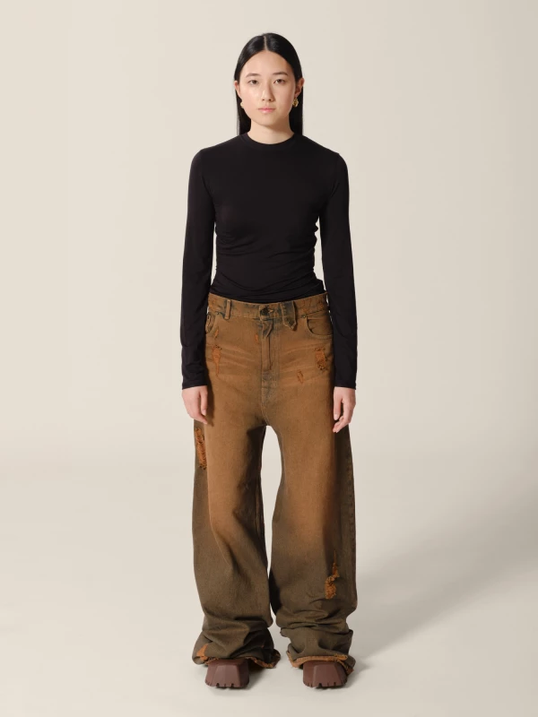 T-Shirt Nera a maniche lunghe Girocollo in misto cotone leggero 2