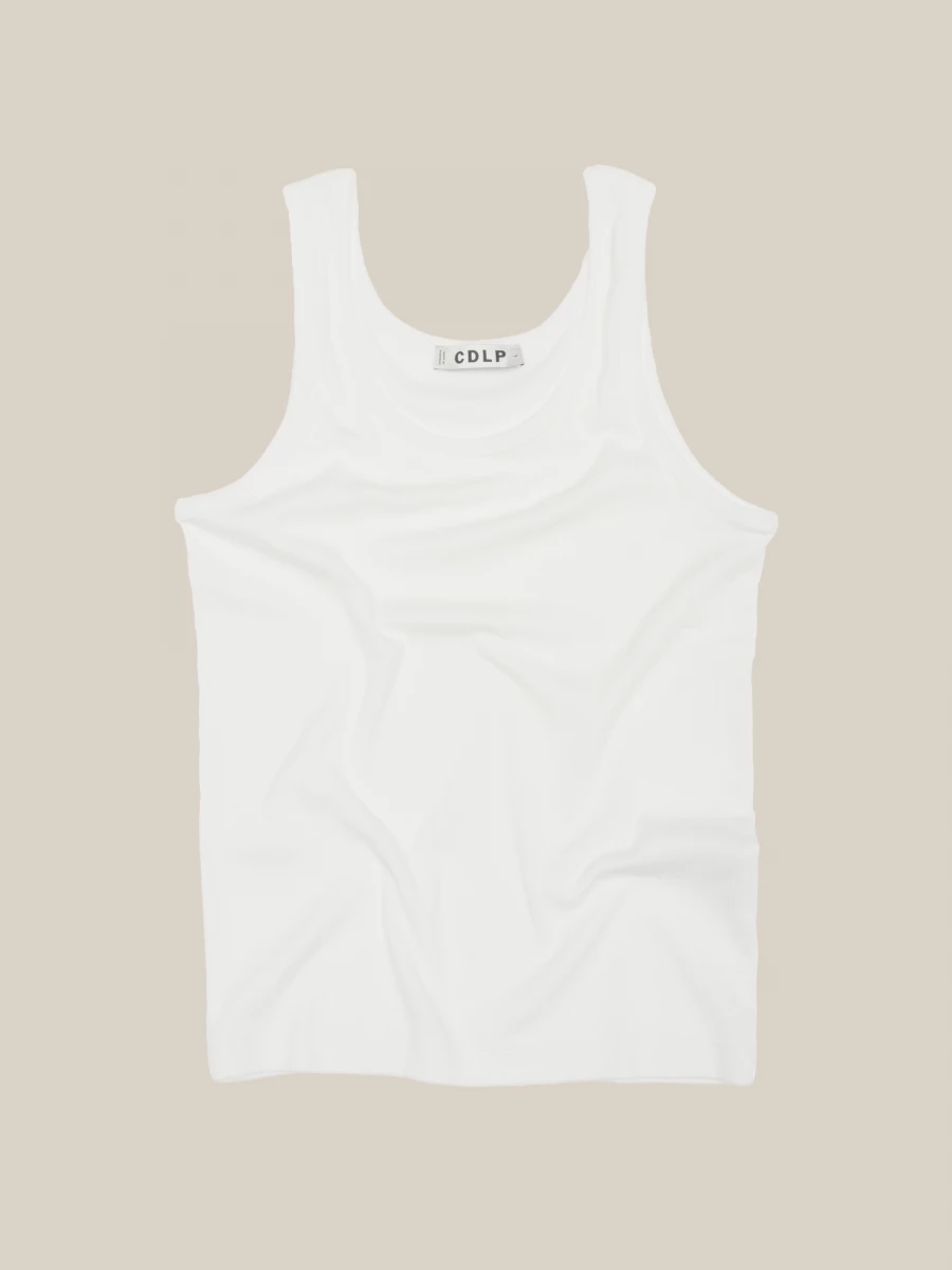 White Stretch Rib Cotton Tank Top