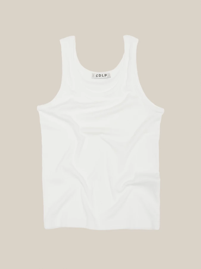 White Stretch Rib Cotton Tank Top
