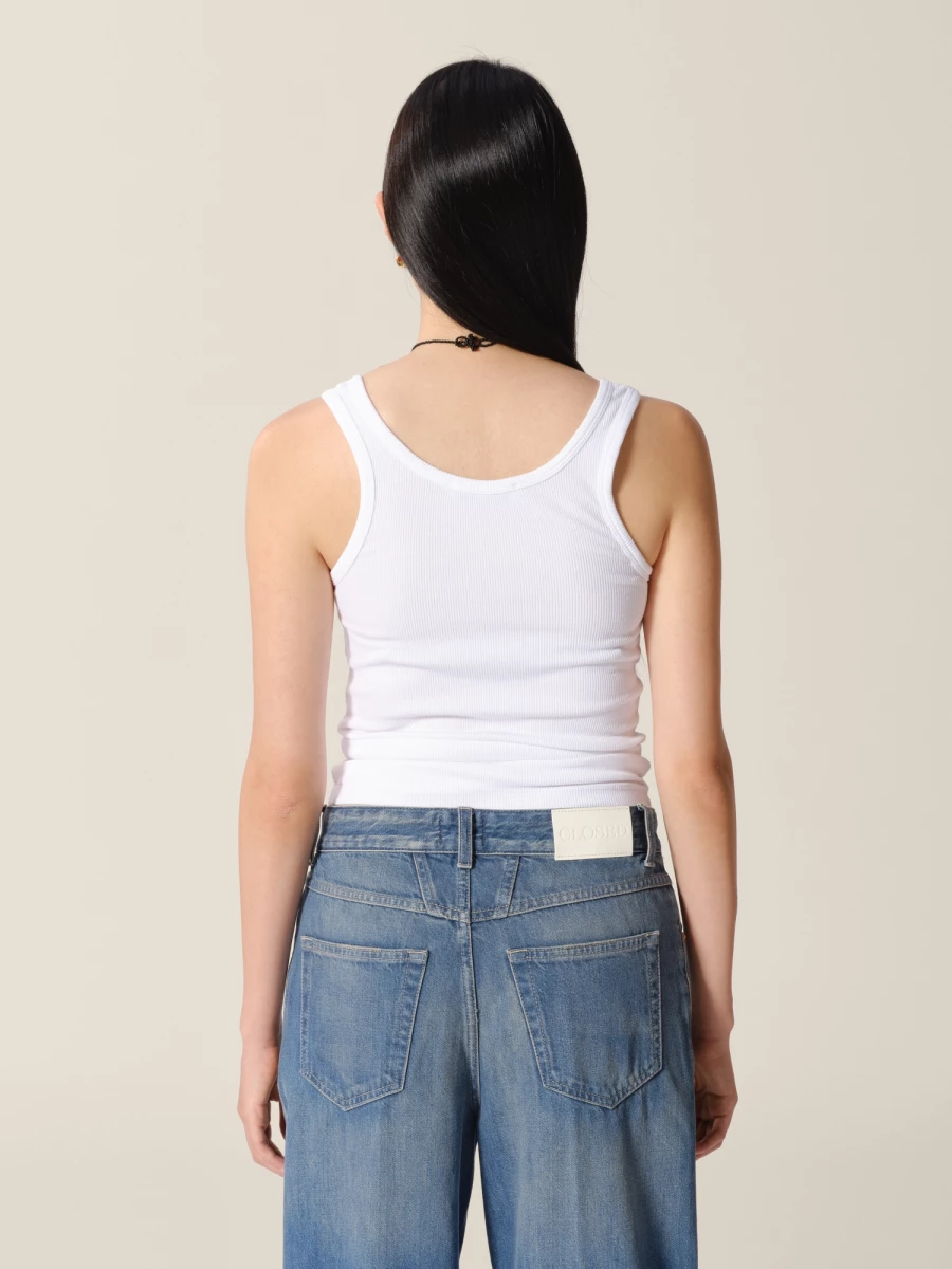 White Stretch Rib Cotton Tank Top