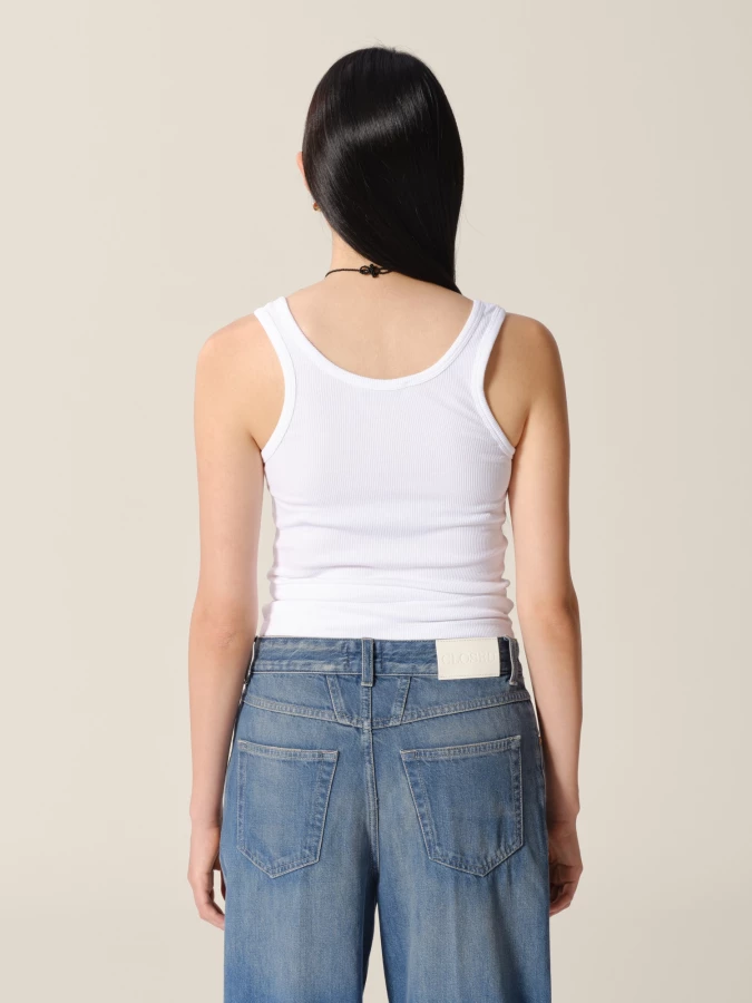 White Stretch Rib Cotton Tank Top