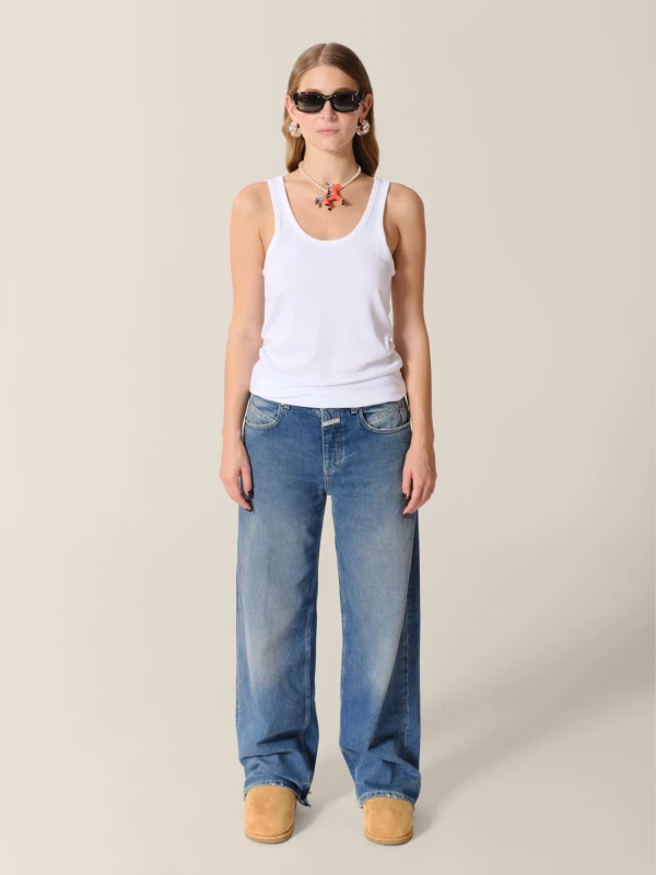 Tank Top Bianca in cotone stretch a costine