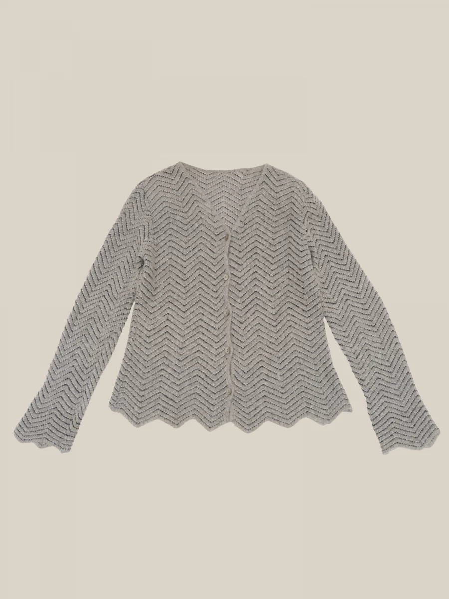 Light Grey 'Zig Zag' Mohair Wool Cardigan with lurex inserts