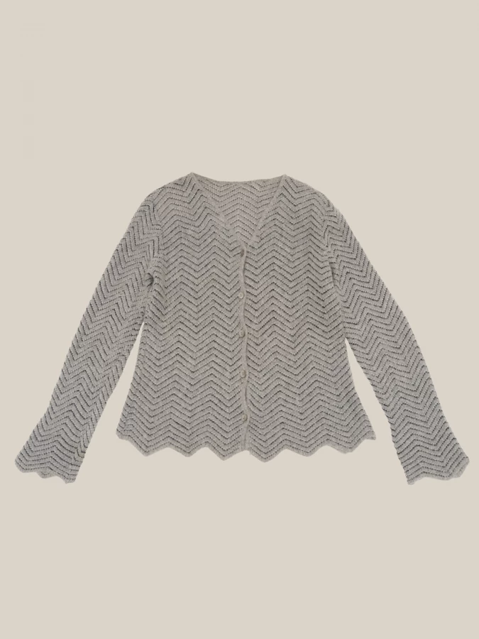 Cardigan 'Zig Zag' Grigio Chiaro in lana mohair con inserti in lurex