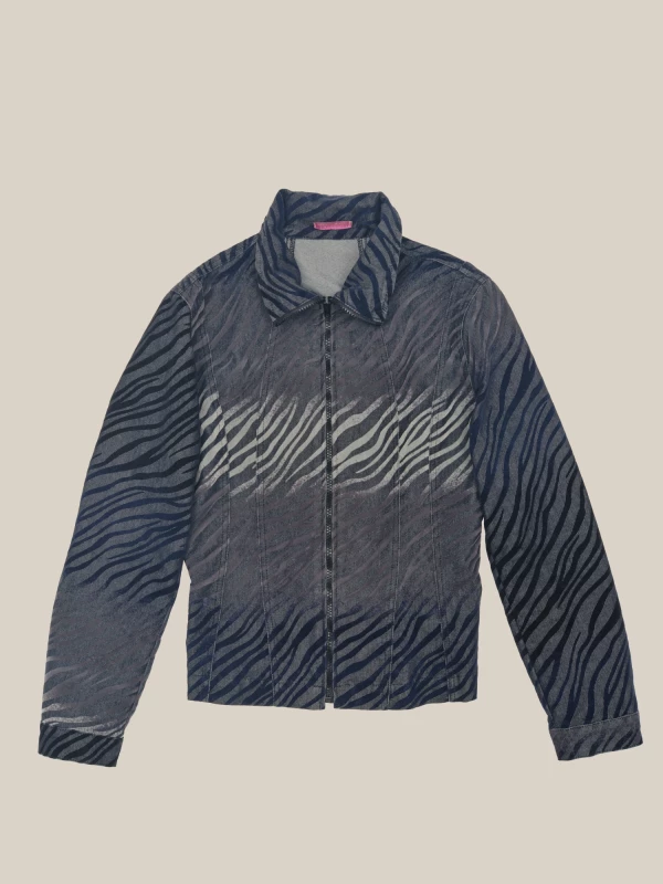 Zebra Grey Denim Jacket with Velvet Stripes