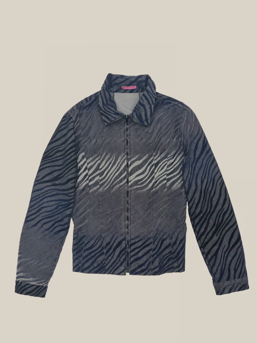 Zebra Grey Denim Jacket with Velvet Stripes