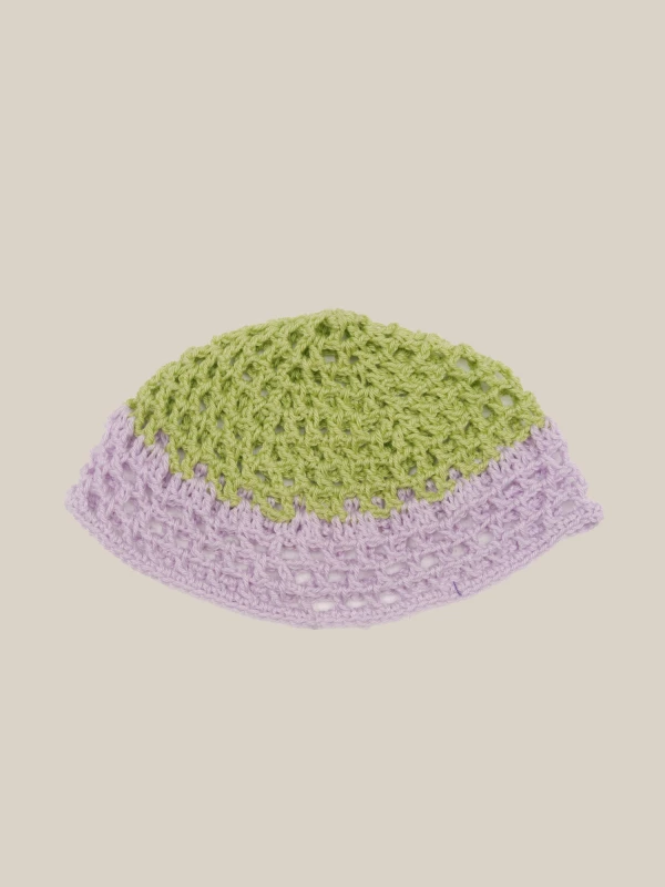 Cuffia Lilla e Verde Chiaro Crochet 'Handmade'