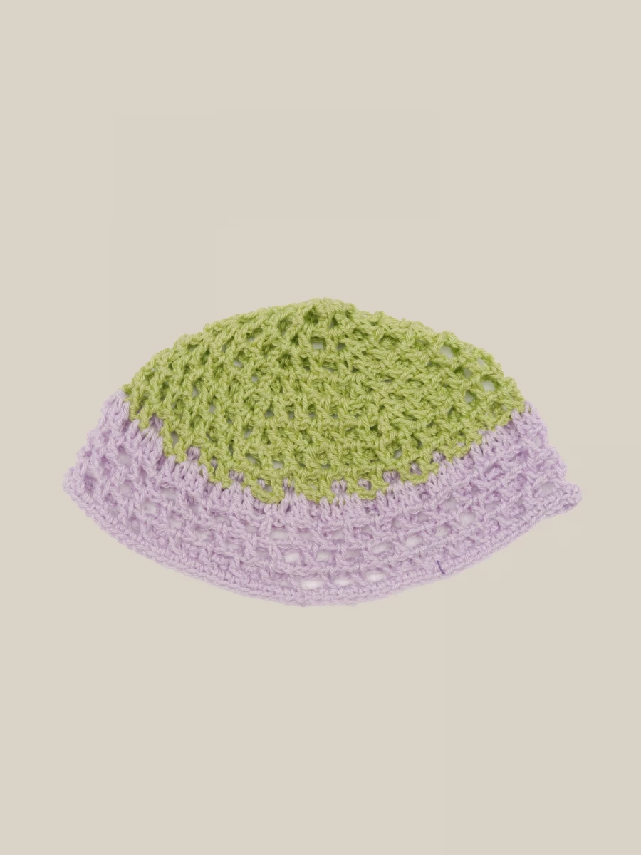 Cuffia Lilla e Verde Chiaro Crochet 'Handmade'