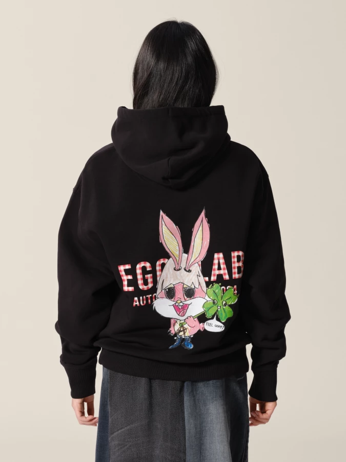Black 'Lapinou' Printed Hoodie