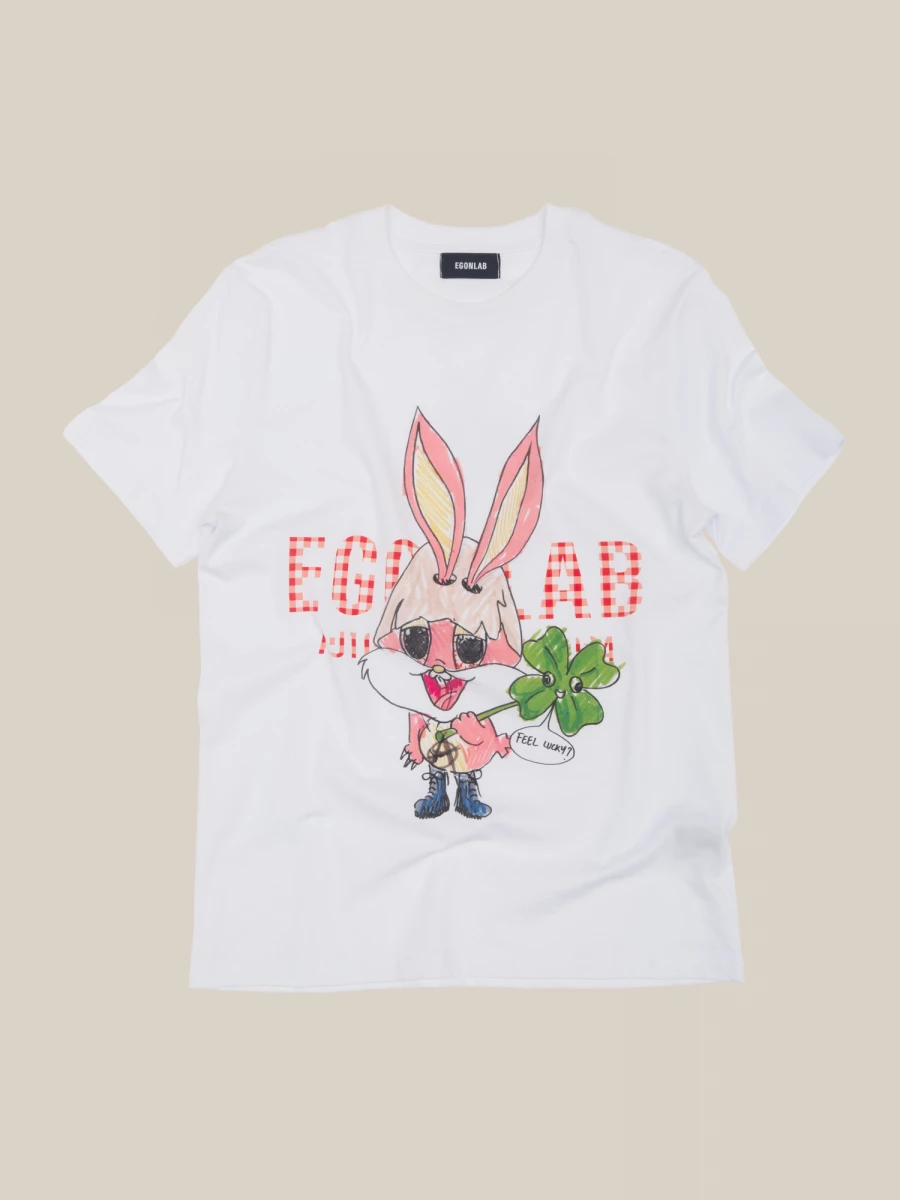 White 'Lapinou' Printed Cotton T-Shirt