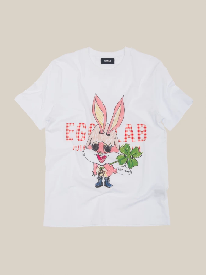 White 'Lapinou' Printed Cotton T-Shirt