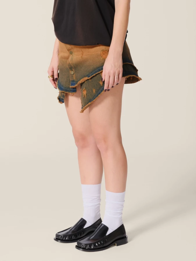 Minigonna Ruggine Asimmetrica dal Look Vintage in Denim