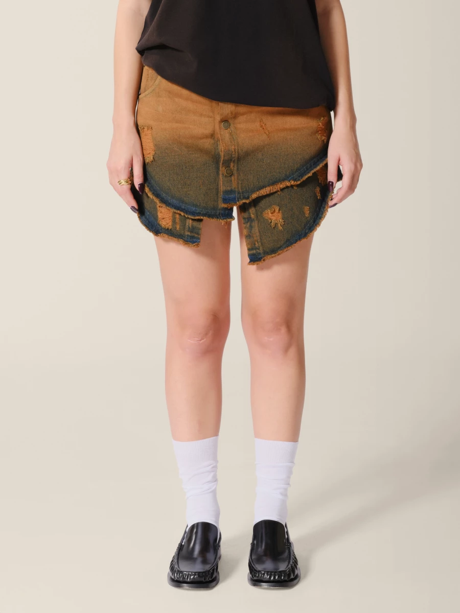 Minigonna Ruggine Asimmetrica dal Look Vintage in Denim