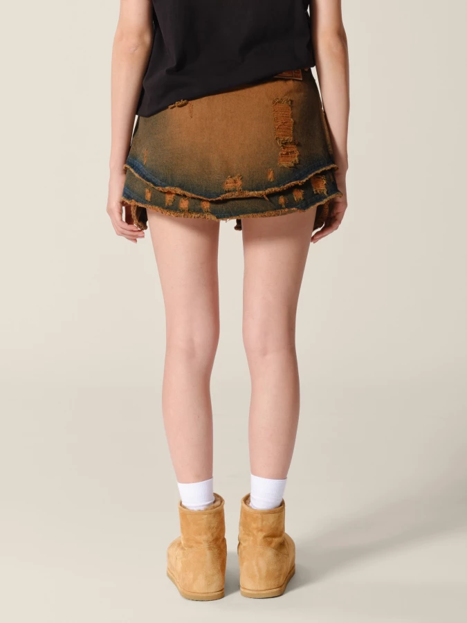 Vintage Look Asymmetrical Shirt Miniskirt in Denim