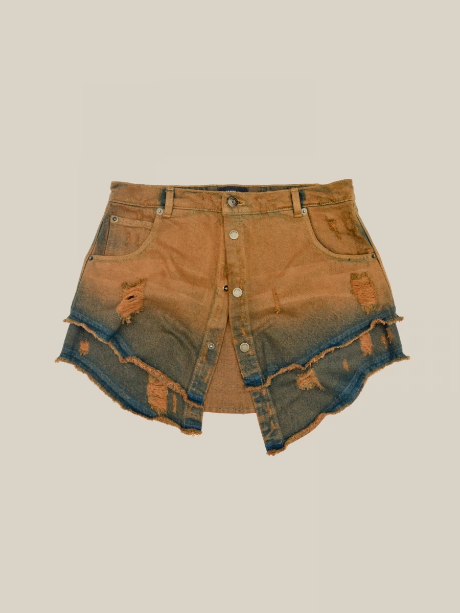 Minigonna Ruggine Asimmetrica dal Look Vintage in Denim