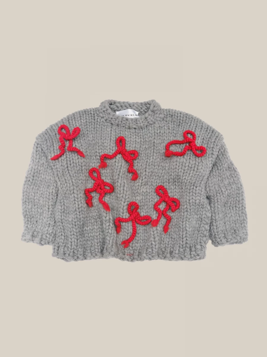 Grey and Red 'Chunky Bows Knit' Crewneck