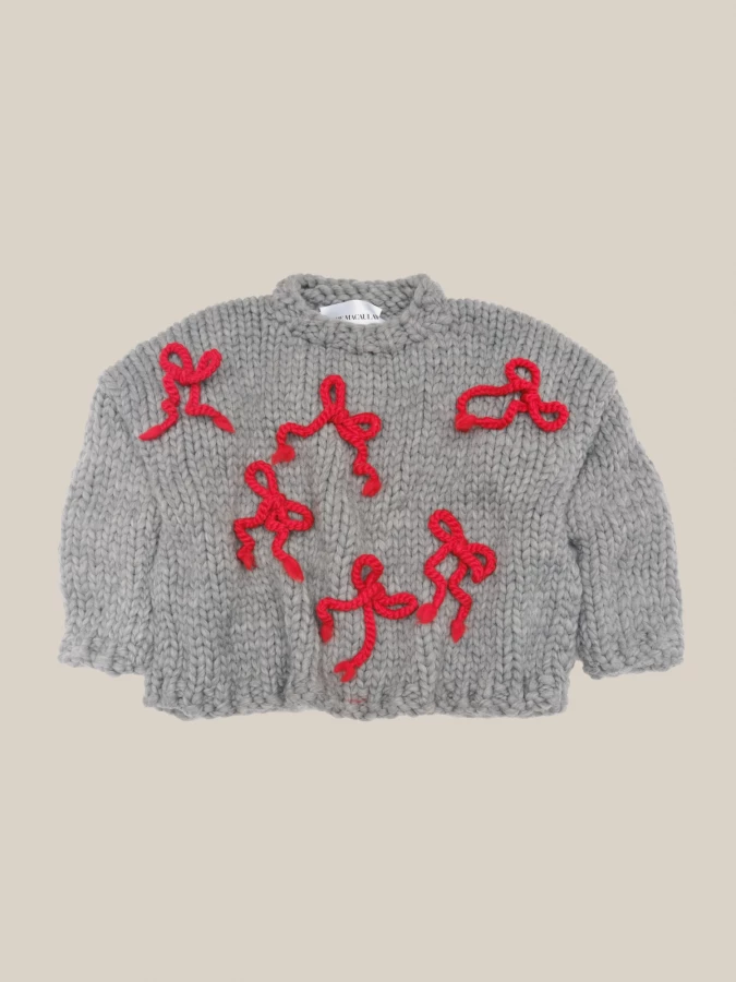 Grey and Red 'Chunky Bows Knit' Crewneck