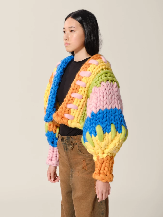 Cardigan Multi Colore 'Juno Colossal' Oversize Crop in Lana Merino