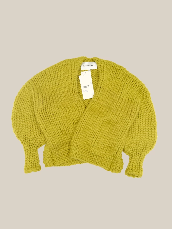 Cardigan Verde Oliva 'Block' Oversize in lana merino