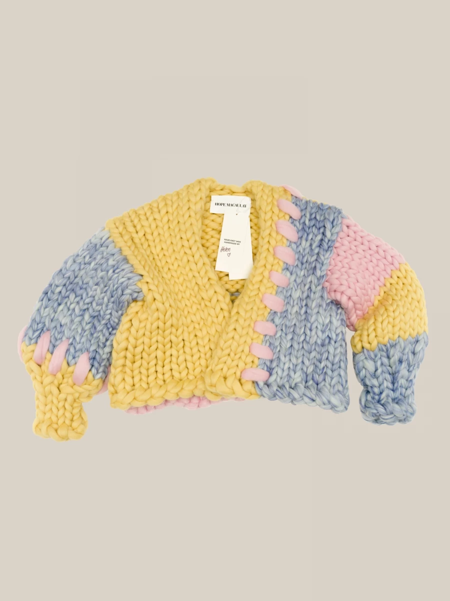 Cardigan Multi Colore 'Flounder Colossal' Oversize Crop in Lana Merino