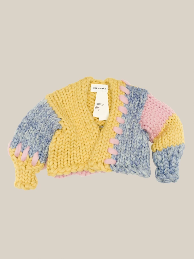 Cardigan Multi Colore 'Flounder Colossal' Oversize Crop in Lana Merino