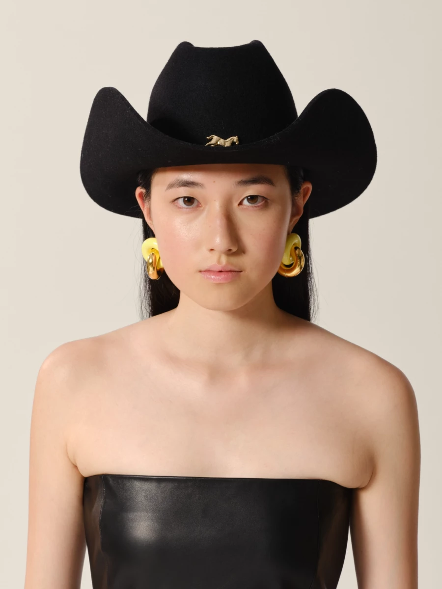 Black 'The Harvey Horse Gold' Cowboy Hat in Pure Organic Wool