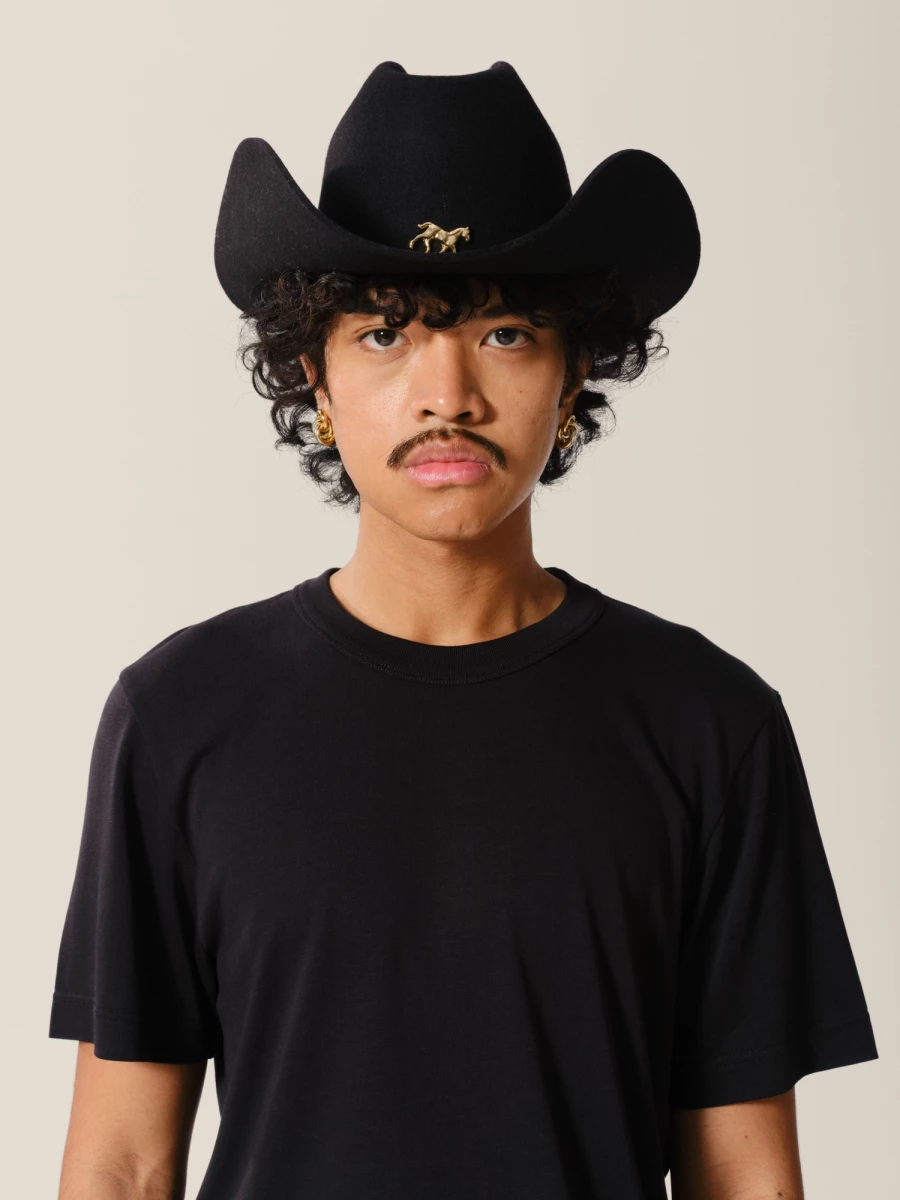 Black 'The Harvey Horse Gold' Cowboy Hat in Pure Organic Wool