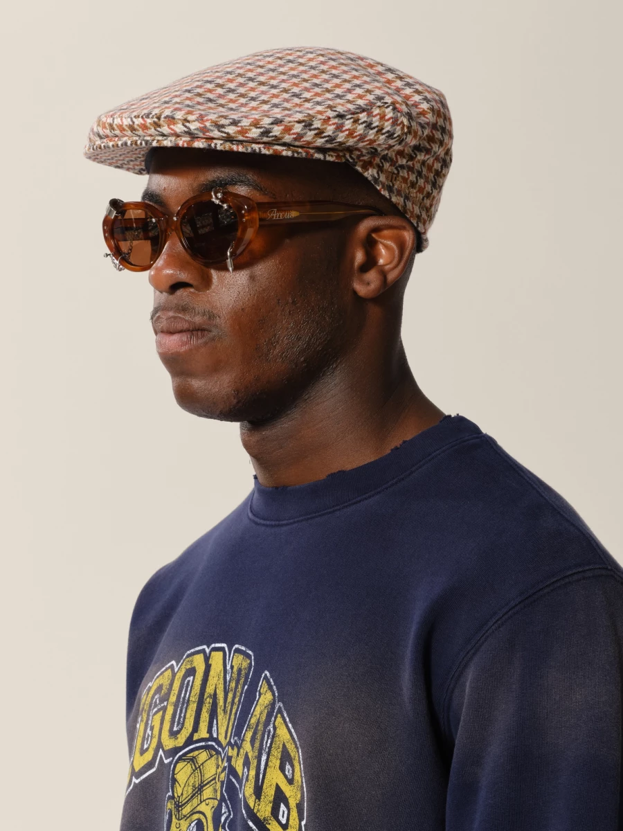 Red Houndstooth 'Sandy' Cotton Beret