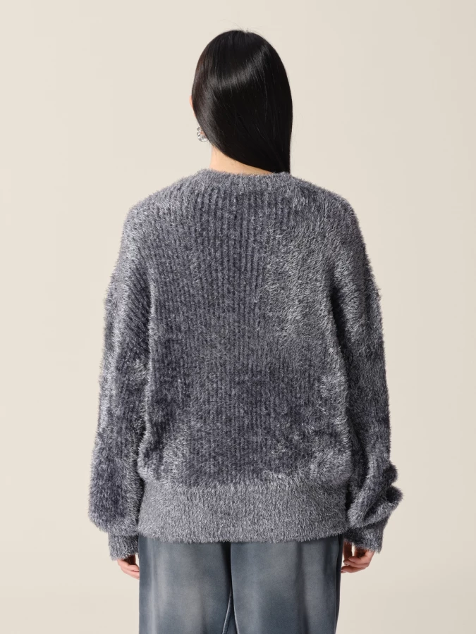 Maglione girocollo Grigio 'Fuzzy' morbido al tatto