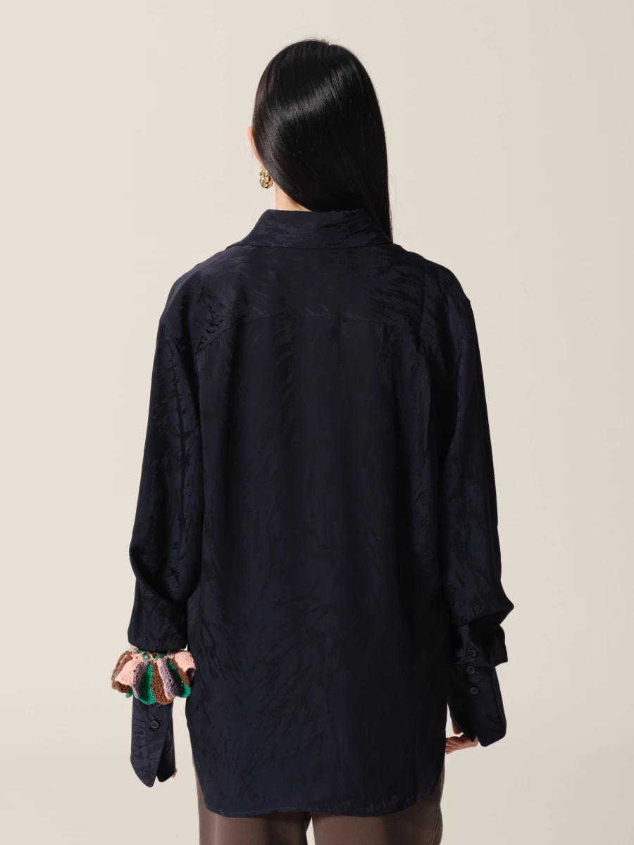 Camicia Blu Scuro 'Midnight Fox' in Jacquard con motivo pelliccia