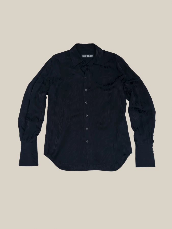 Camicia Blu Scuro 'Midnight Fox' in Jacquard con motivo pelliccia