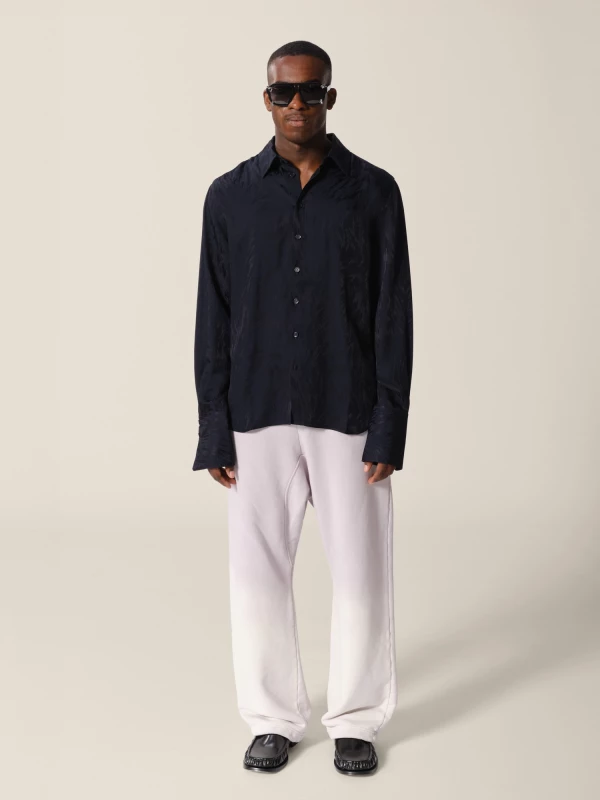 Dark Blue 'Midnight Fox' Musketeer Cuffs Fur Jacquard Shirt