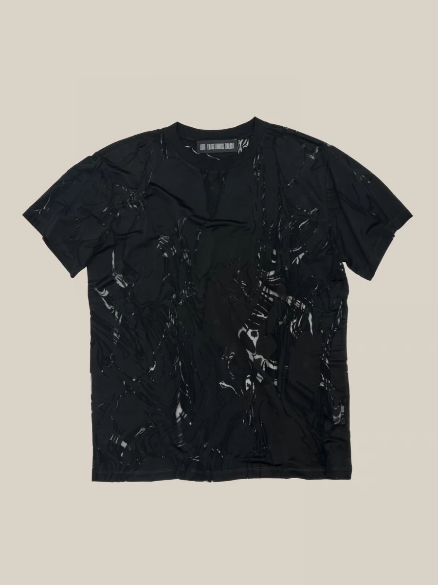 Black Devoured Marble Jersey Blouse