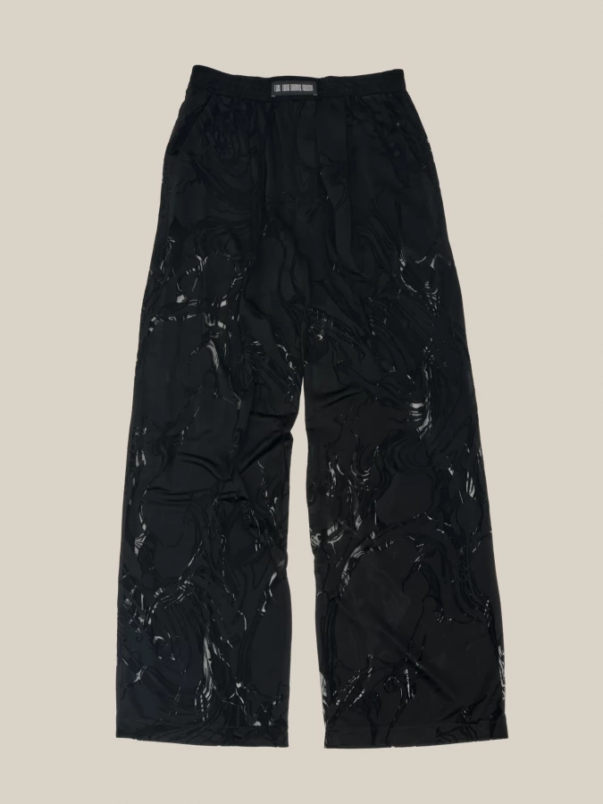 Black Elasticated Belt Devoured Marble Wide-Leg Trousers