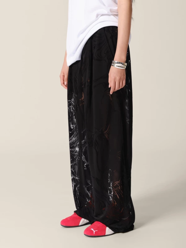 Black Elasticated Belt Devoured Marble Wide-Leg Trousers 2
