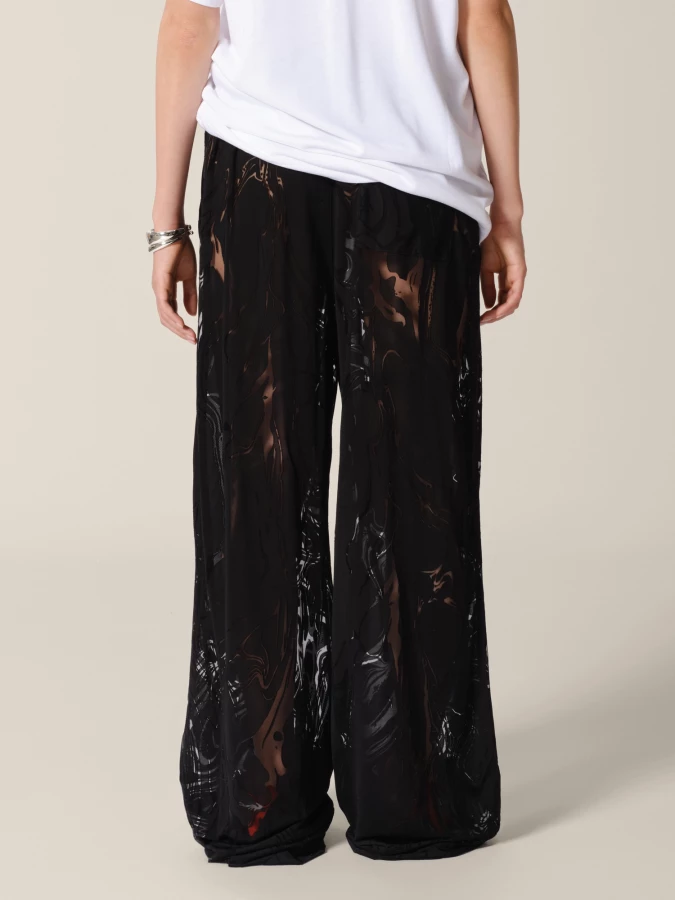 Pantaloni Neri a gamba larga in Jersey masmerizzato con elastico