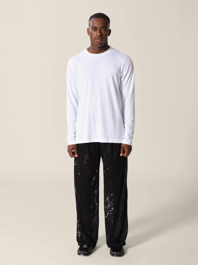 Black Elasticated Belt Devoured Marble Wide-Leg Trousers