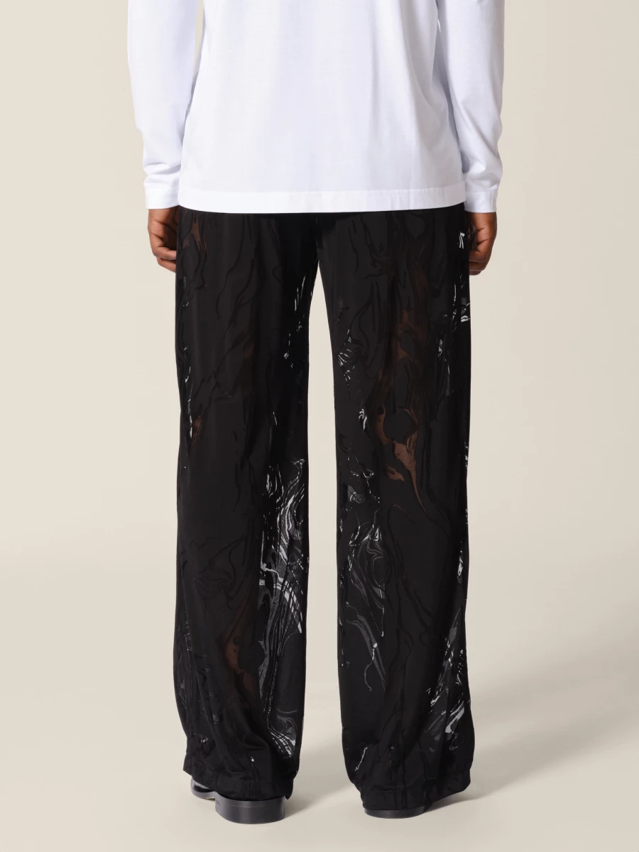 Pantaloni Neri a gamba larga in Jersey masmerizzato con elastico